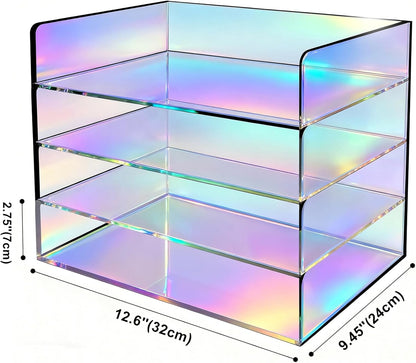 Gelite Acrylic File Organizer for Desk 4 Tiered Stackable Letter Tray Office Paper Storage Desktop Document Sorter, Neon Pink