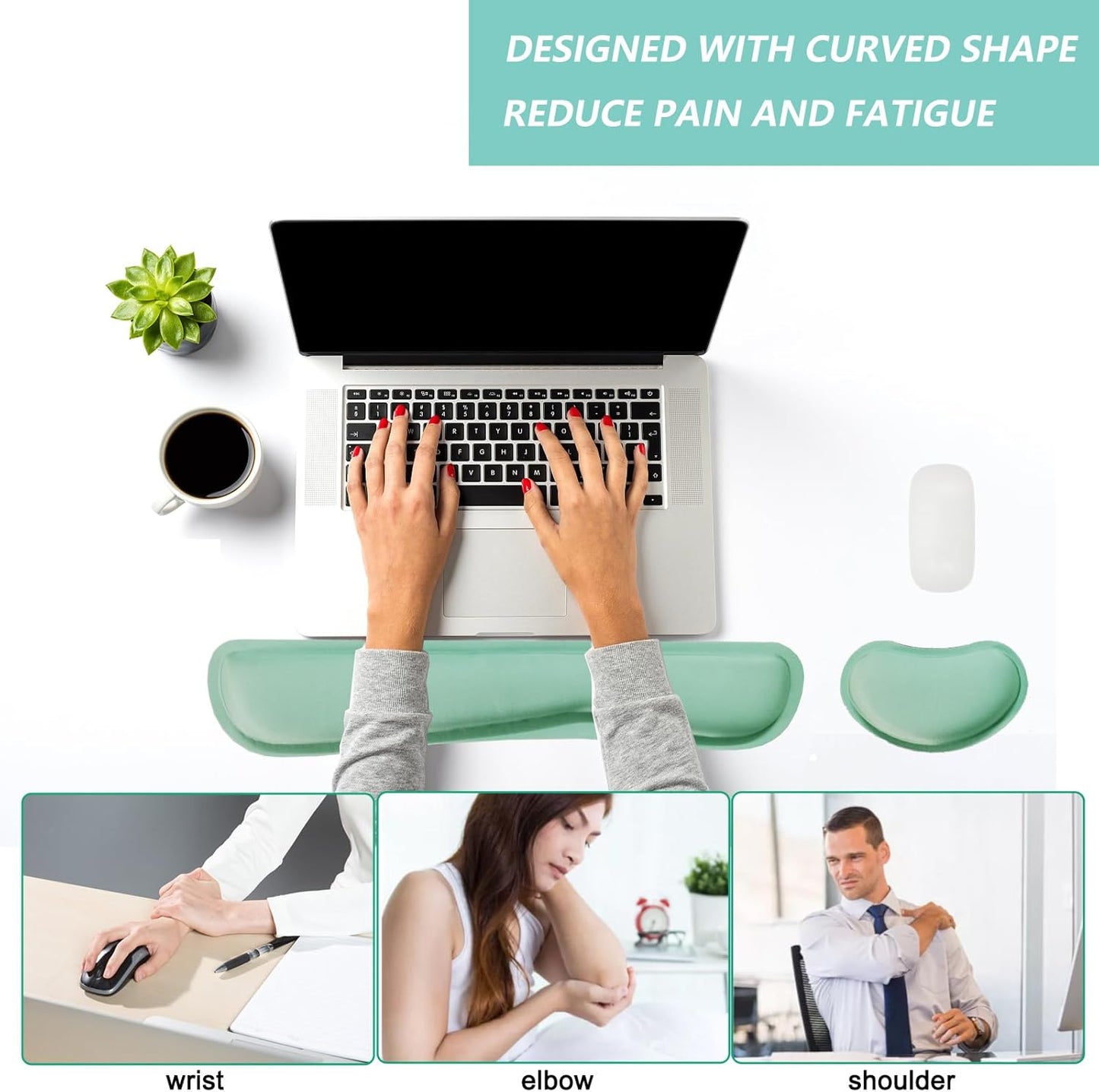 Keyboard Wrist Rest Mouse Wrist Support Set, Memory Foam Wrist Rest Pad for Computer Laptop Keyboard Mouse, Ergonomic Wrist Cushion Support for Typing Pain Relief, Gaming Home Office, Purple