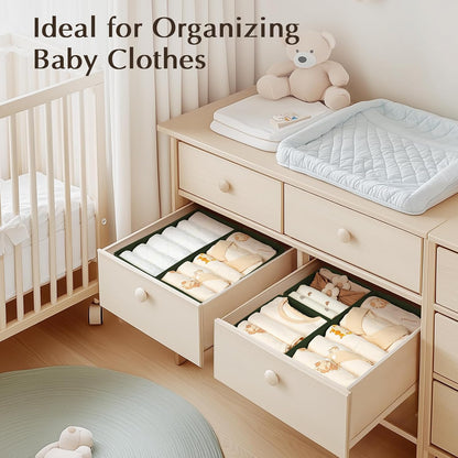 DIMJ Drawer Organizers Clothes, Dresser Organizer Bins for Baby Clothes,Underwear and Sock, Fabric Closet Organization and Storage Boxs, Drawer Dividers for Nursery, Clothing, Tie - 4 Pack, Beige
