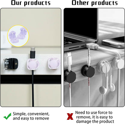 Magnetic Cable Organizer Set, 8 Pcs Easy Adhesion Desk & Wall Mount Holders for Mobile Phones and USB Cables, Perfect for Office, Kitchen, Car, and Bedside Use (Purple)