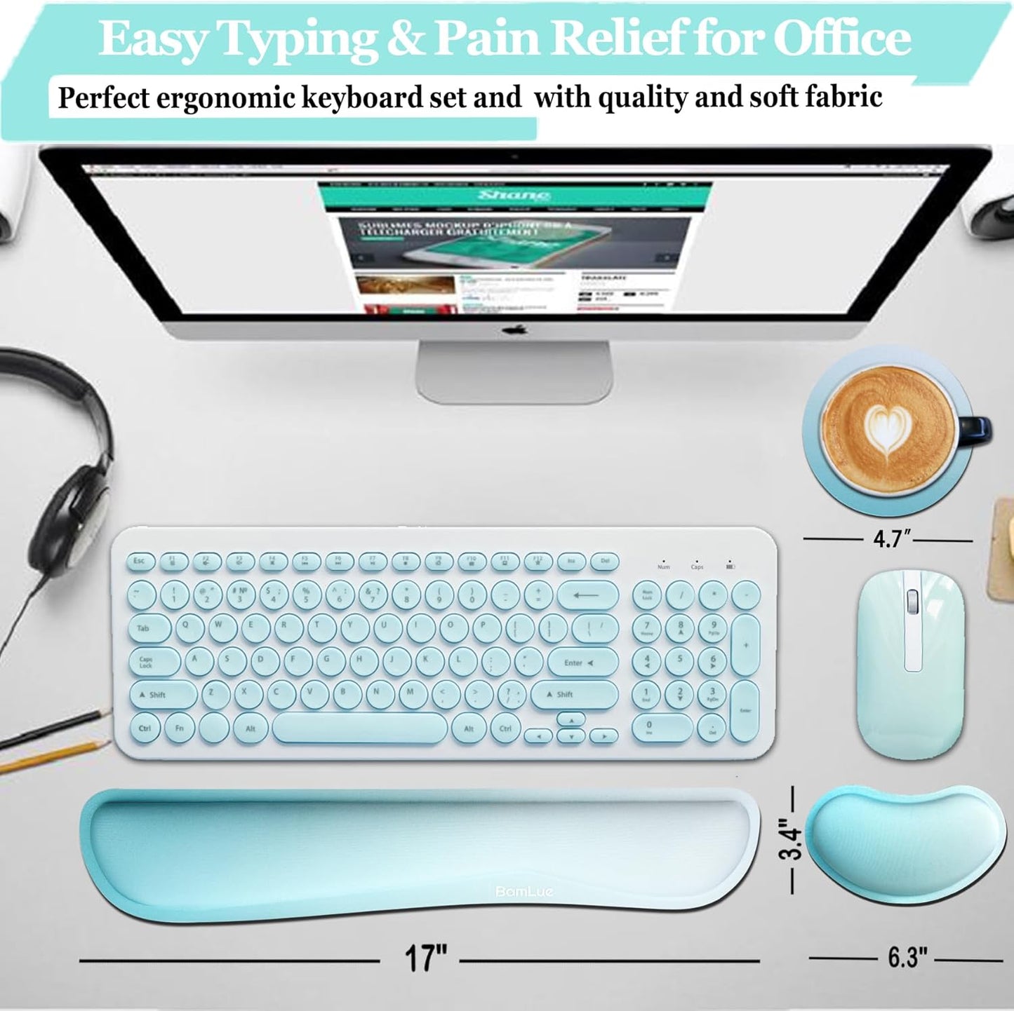 BamLue Upgrade Silky and Superfine Fabric Keyboard Wrist Rest, Gel Mouse Wrist Pillow Pad Set for Easy Typing & Pain Relief for Laptop, Office & Home, Ergonomic Sets for Keyboard-Pink