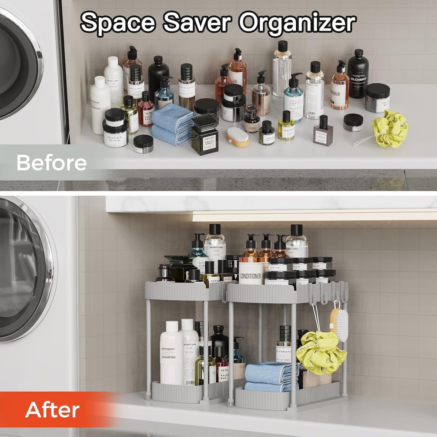 Ukeetap Multi-Purpose Pull-Out Storage Organizers, Under Sink/Cabinet Organizers and Storage for Bathroom & Kitchen, Black, 12.8 Inches, 2 Packs