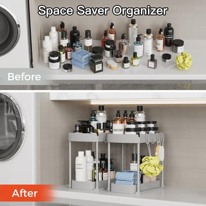 Ukeetap Multi-Purpose Pull-Out Storage Organizers, Under Sink/Cabinet Organizers and Storage for Bathroom & Kitchen, Black, 12.8 Inches, 2 Packs