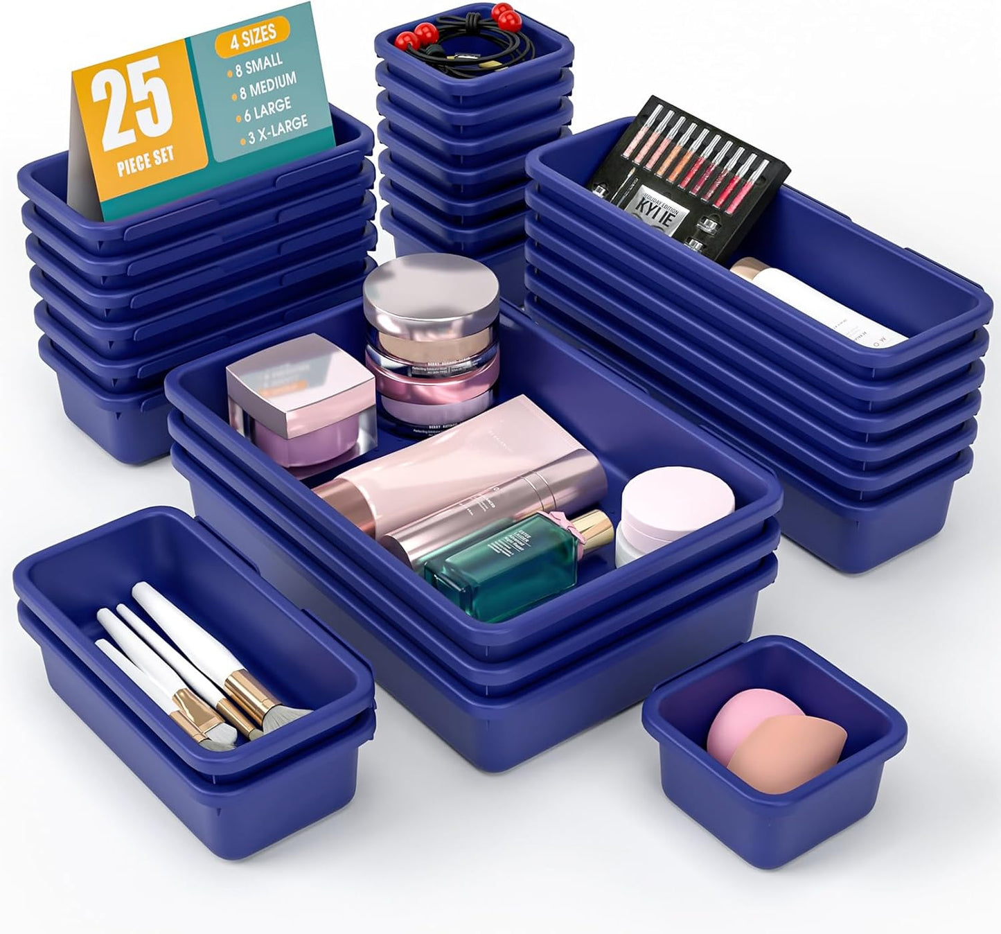 StoreHappily 10 PCS Drawer Organizer Set, 4 Size Makeup Drawer Divider Organizer With Non-Slip Pads, Interlocking Plastic Storage Bins for Office,Jewelry Vanity,Gadgets, Bathroom,Kitchen, Black