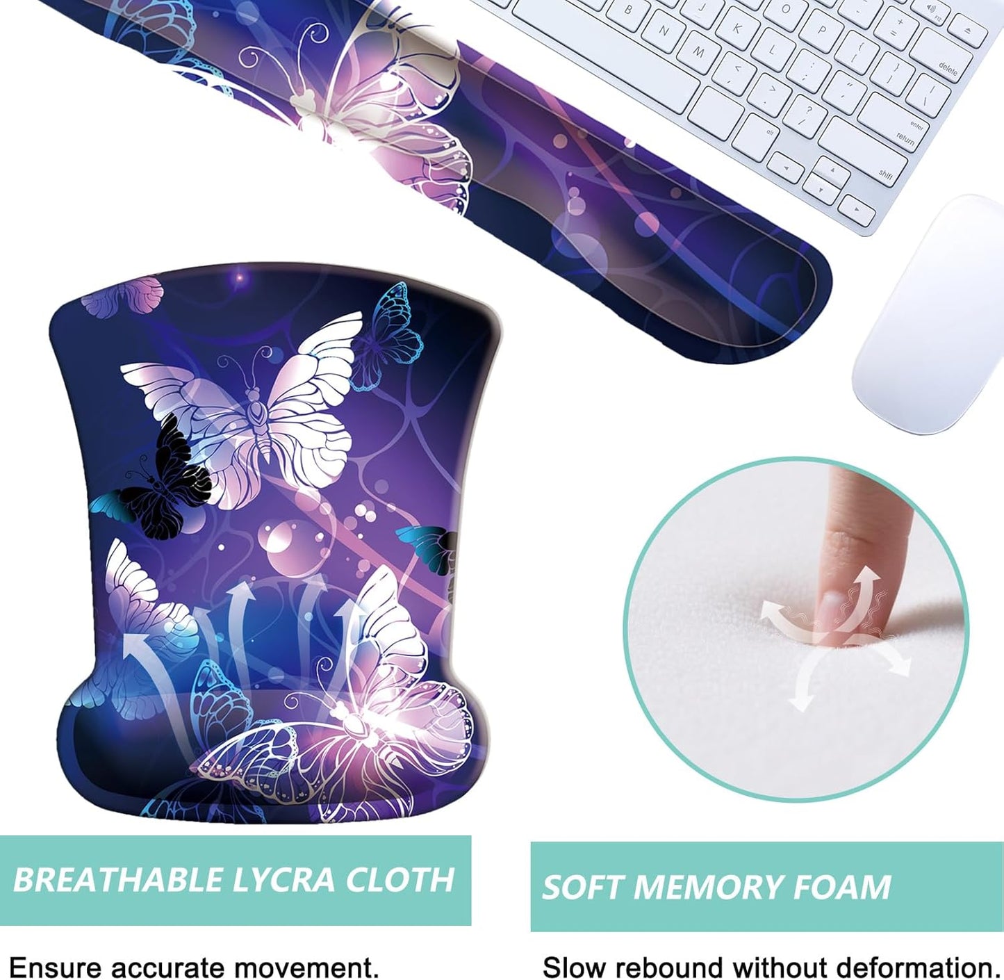 Keyboard Wrist Rest Pad Mouse Pad with Wrist Support Set of 3, Gaming Mousepad with Non-Slip Rubber Base, Ergonomic Memory Foam Mouse Cushion Support for Home Office Laptop Computer, Navy Blue