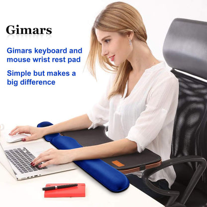 Gimars Upgrade Enlarge Silky and Superfine Fabric Gel Memory Foam Keyboard Wrist Rest Set, Ergonomic Keyboard Mouse Wrist Support for Typing Pain Relief, Comfort for Office, Gaming, Computer