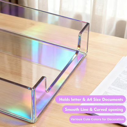 Paper Tray Acrylic File Organizer for Desk Letter Tray Desk Organizer Document Holder Sorter Storage for A4 Office Supplies Magazines, 13.8x10.6x2.4 Inches, Neon Pink