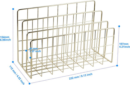 Desktop Mail Organizer File Organizer Metal Wire Mail Sorter Letter Organizer Magazine Rack for Letters, Mails, Books, Postcards, Brochures, Mail Holder (3 Slot, Gold)