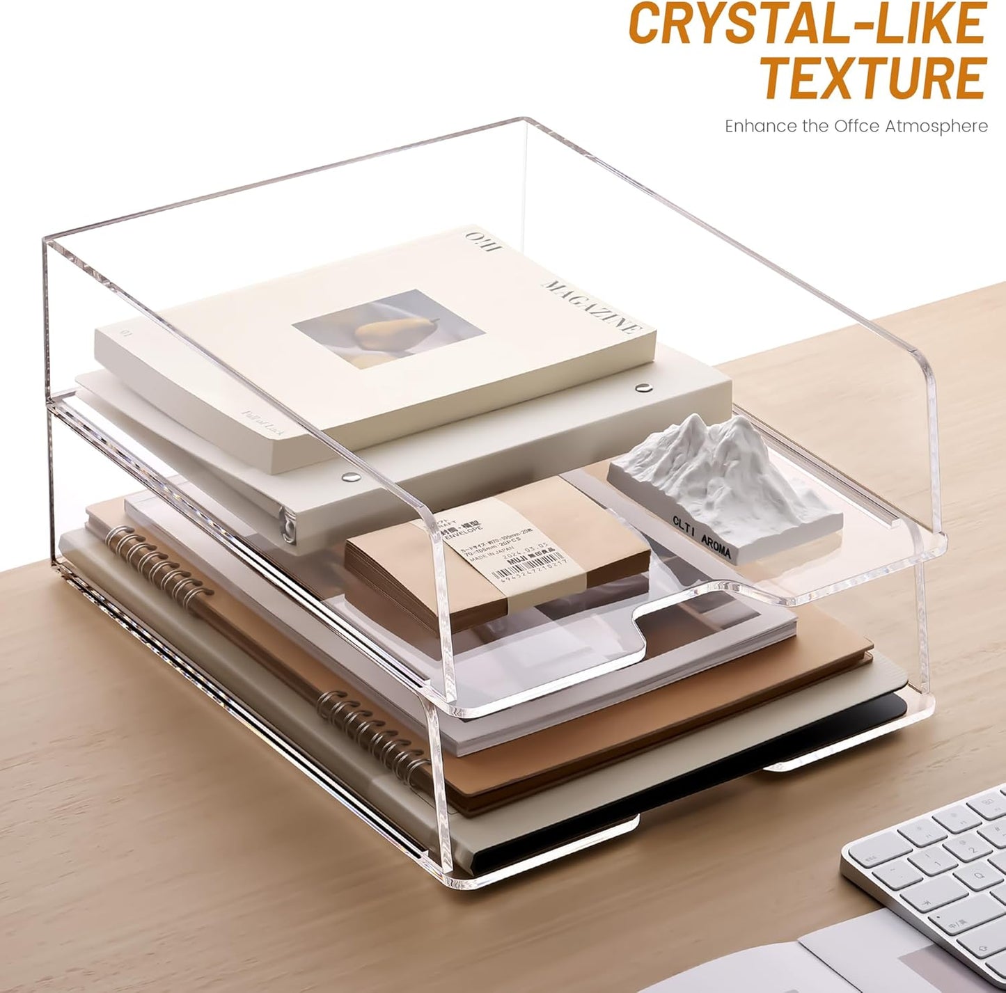HeZone Paper Organizer Letter Tray, Clear Acrylic Paper Tray, School Teacher Office Supplies Organization, Stackable Desk File Organizer, Classroom Decor and Accessories-2 Pack…