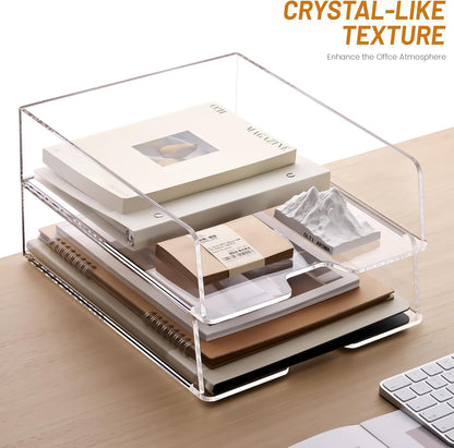 HeZone Paper Organizer Letter Tray, Clear Acrylic Paper Tray, School Teacher Office Supplies Organization, Stackable Desk File Organizer, Classroom Decor and Accessories-2 Pack…