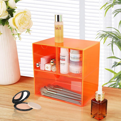 Gelite Desk Organizer with 3 Storage Drawers for Makeup Office Acrylic Desktop Drawer Organizer for Vanity Office Organization and Storage Box, Neon Pink