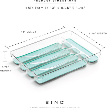 BINO 5-Slot Silverware Organizer for Drawer | Plastic Utensil Kitchen Drawers Tray Organization w/Grip Lining (Light Grey)