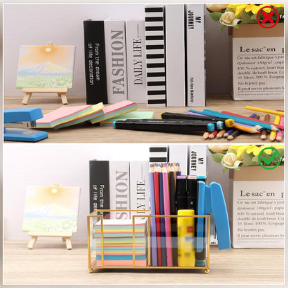 Sticky Note Holder,Glass Post It Note Dispenser with Pen Slot,Gold 3 x 3 Inch Post It Note Holder for Desk,Stylish Sticky Note Dispenser for Home Office Desk