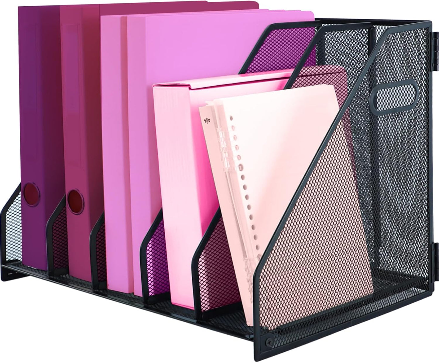 Desk Organizers, Metal Magazine File Holder with 2 Vertical Compartments Rack Binder File Organizer for Office Supplies, Home Workspace - Black