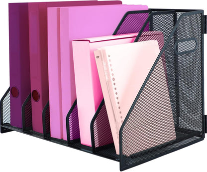 Desk Organizers, Metal Magazine File Holder with 2 Vertical Compartments Rack Binder File Organizer for Office Supplies, Home Workspace - Black