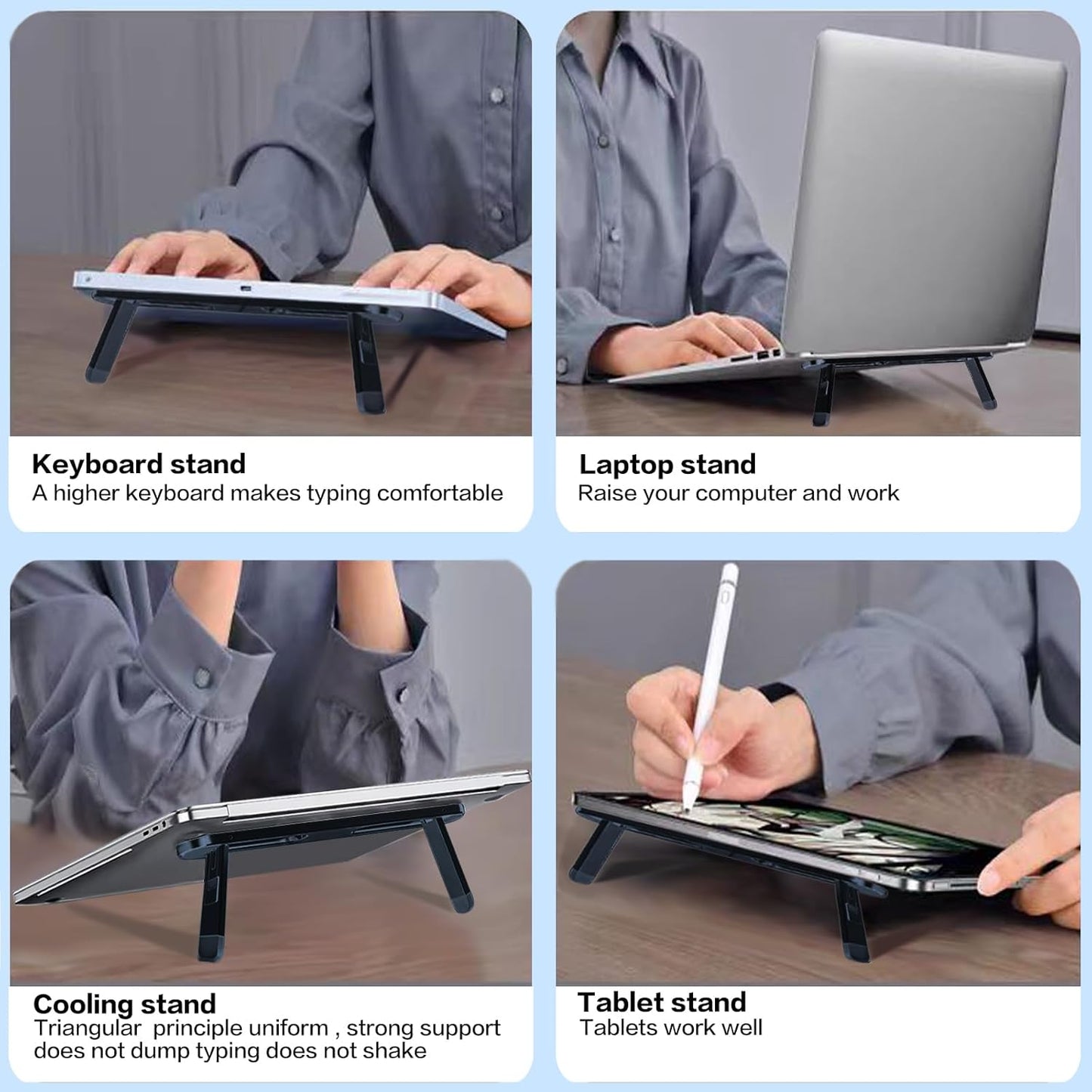 Adjustable Ergonomic Laptop & Keyboard Stand for Desks - Aluminum Alloy Heat Dissipation Riser, Non-Slip Feet for 10-17" MacBook, Dell, HP, Gaming Desktops (Black