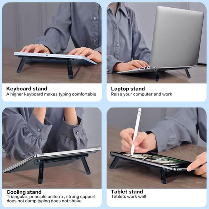 Adjustable Ergonomic Laptop & Keyboard Stand for Desks - Aluminum Alloy Heat Dissipation Riser, Non-Slip Feet for 10-17" MacBook, Dell, HP, Gaming Desktops (Black