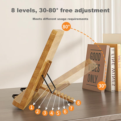 Recipe Book Holder,Cookbook Stand Wood Cookbook Holder for Kitchen, Adjustable Angle and Page Paper Clips,Magazine Holder for Desk, Laptop Stand, Tabletop Easel (Wood, S(11'' x 7.9''))
