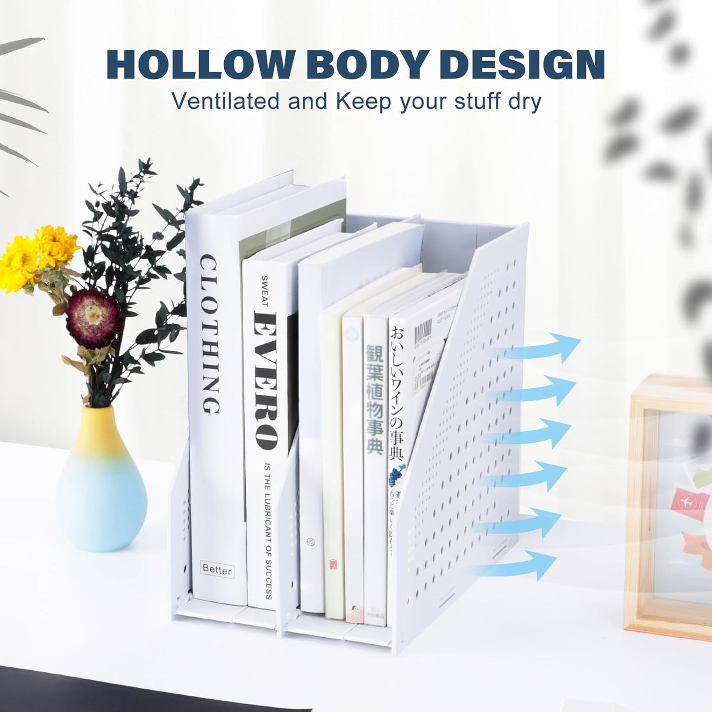 FRETONBA Collapsible Magazine File Holder with 2 Vertical Compartments Foldable Binder Holder for Desk Binder Storage Organizer Plastic Magazine Holders for Shelf, Dark Gray