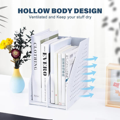 FRETONBA Collapsible Magazine File Holder with 2 Vertical Compartments Foldable Binder Holder for Desk Binder Storage Organizer Plastic Magazine Holders for Shelf, Dark Gray