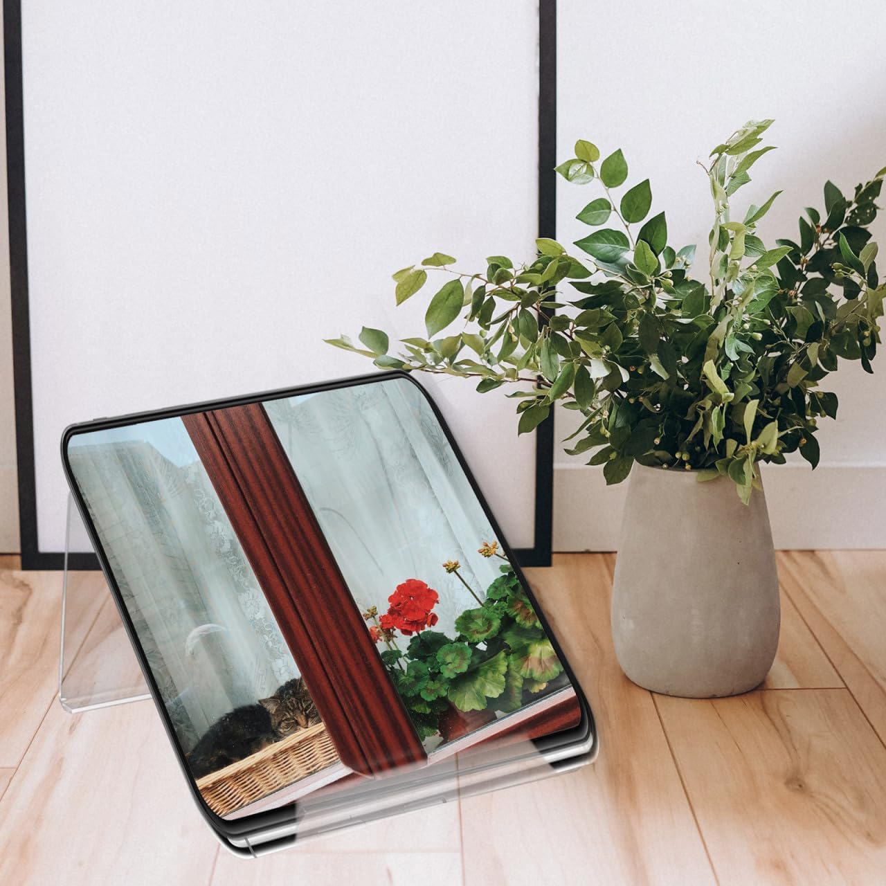 POPETPOP Phone Stand for Desk Stylish Desktop Holder for Landline Cellphones Durable Support for Office Use Non Slip Design Maximizing Space Transparent Riser