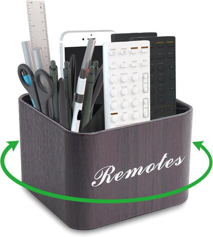 Hennaja Round Leather Art Supply Organizer,Remote Control Holder,360 Degree Rotating,Multi-Functional Pencil Holder,4 Compartments Desktop Stationary Organizer(1-Blue Bird) - Colors A