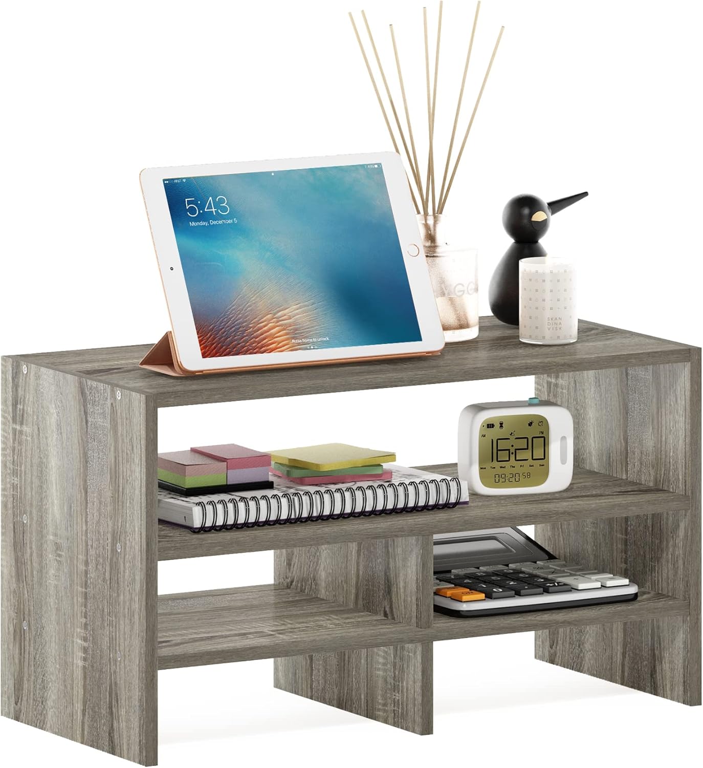 Furinno Classic Desk Organizers and Accessories, 2-Tier Monitor Riser, Office Organization, Desk Top Book Shelf, for Office Supplies, Office Desk Accessories, Dark Espresso