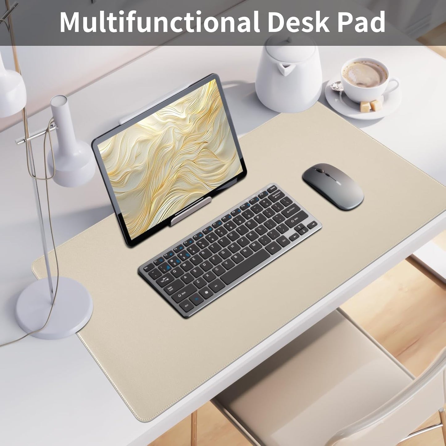 Bloss Leather Desk Pad and Keyboard Wrist Rest, Large Mouse Pad + Keyboard Pad+Mouse Wrist Support, Non-Slip Desk Mat Protector for Office, Home(31.5×15.7 Inches,Beige)