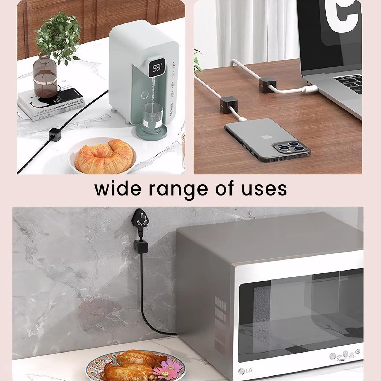 6Pcs Black Magnetic Cable Organizer - Adhesive Cord Clips for Desk Home, Easy Wire Management for Computer Cables