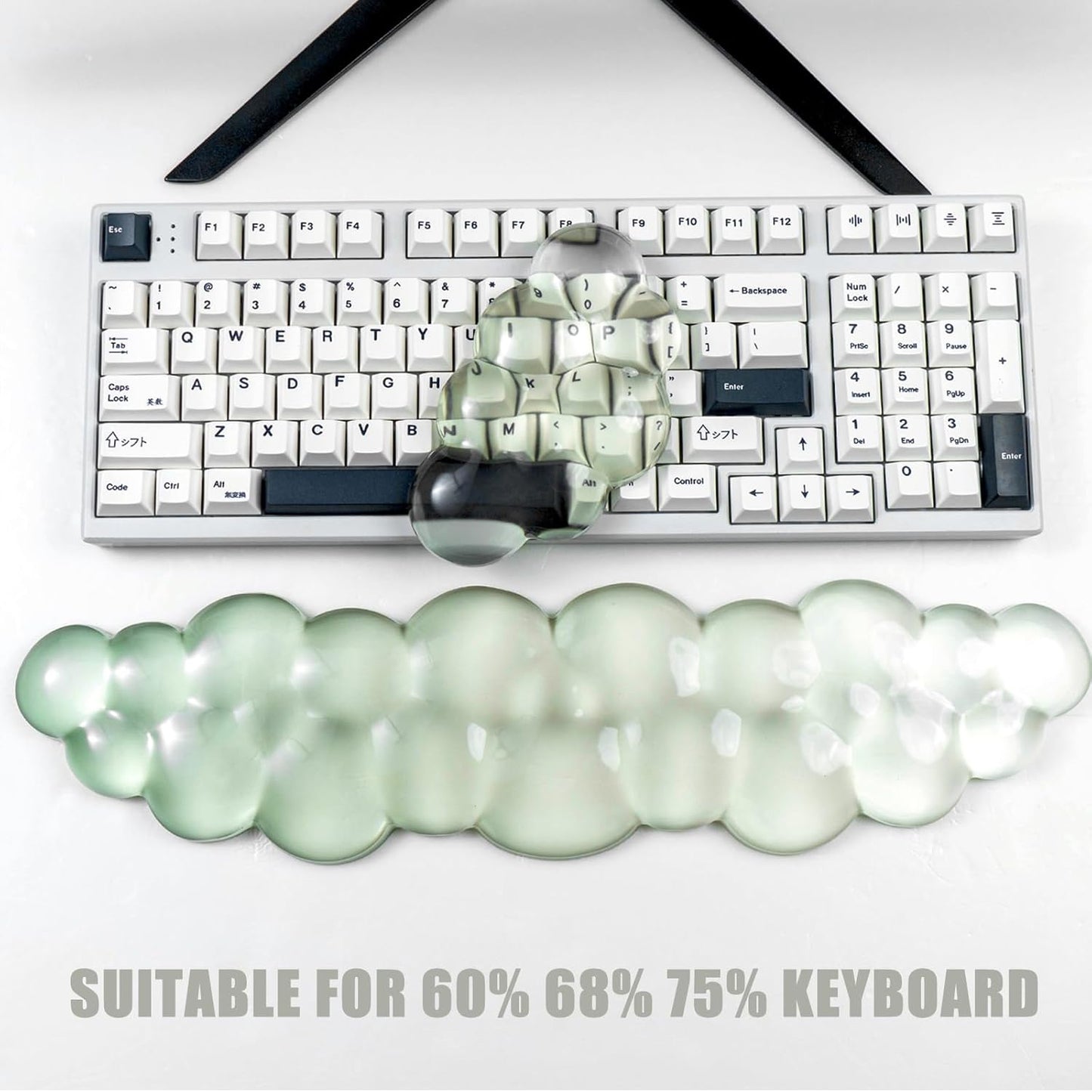 Gel Keyboard and Mouse Wrist Rest Set – Clear Cloud Wrist Rest for Computer Keyboard 60%/68%/75%, Comfort & Support for Typing and Gaming(Purple Green)