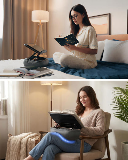 Viozon Lap Book Pillow Stand with Storage, Adjustable Beanbag Reading Pillow with Dark Wood Panel, Multi-Angle Book Holder for Hands-Free Reading in Bed or Sofa,Book Lover Essential,Soft Cushion, B