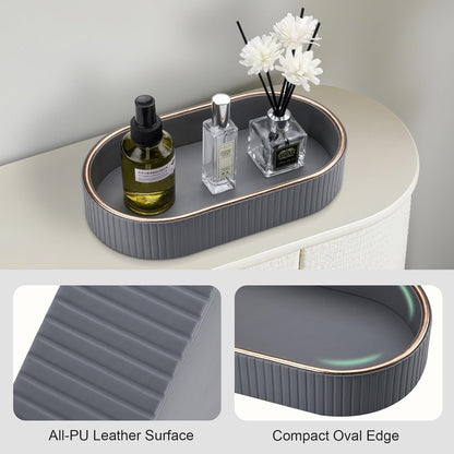 GORESE PU Leather Perfume Tray Nightstand Organizer, Small Oval Desk Tray Jewelry Trinket Trays Valet Organizer Key Bowl for Entryway Dresser Bathroom, Catchall Trays for Men Women, 11×5.9 in, Beige