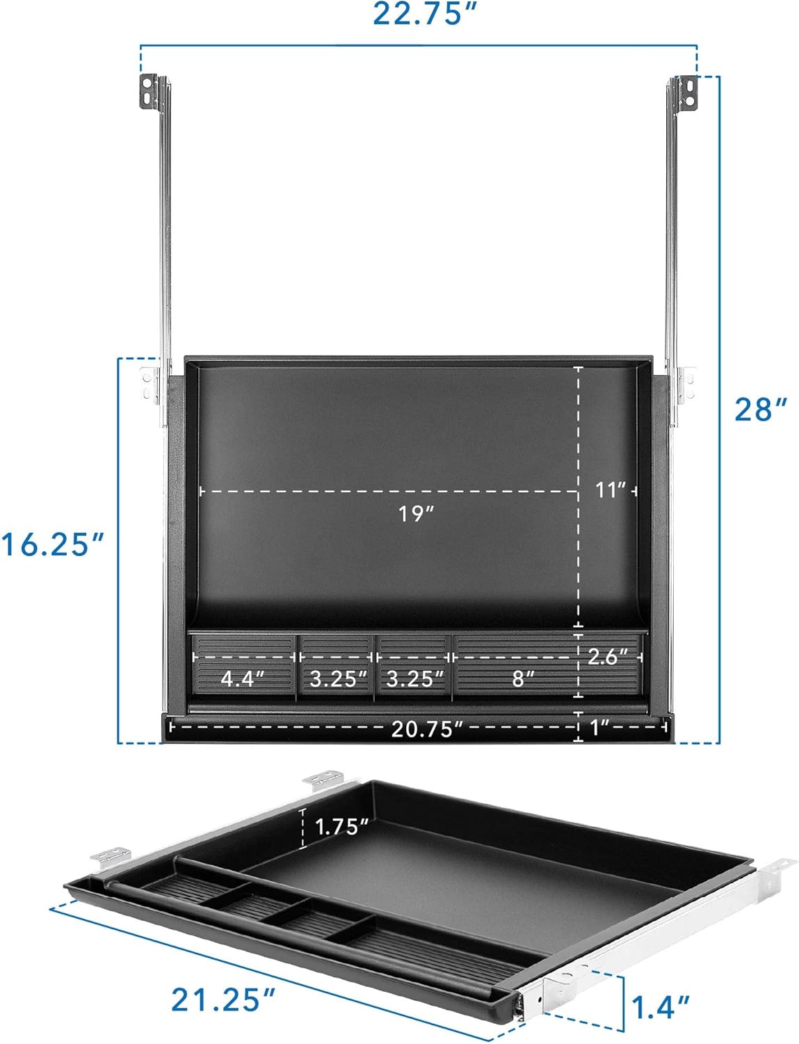 Mount-It! Large Under Desk Pencil Drawer | 21.25” W, Ball Bearing Slide-Out Organizer for Office Supplies, Paper & Pencils | Fits Desks Over 1” Thick, Adjustable Extension 16.25”–28”