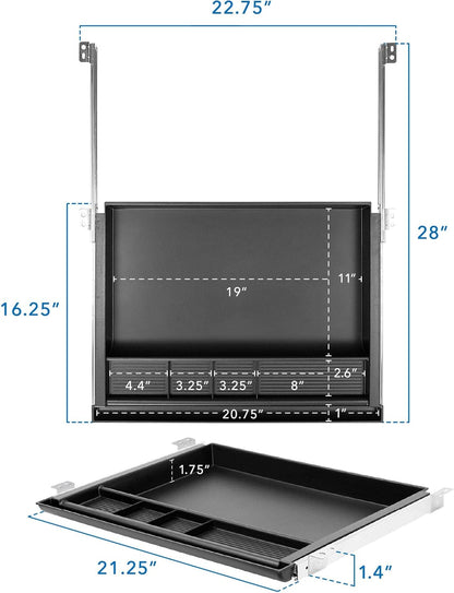 Mount-It! Large Under Desk Pencil Drawer | 21.25” W, Ball Bearing Slide-Out Organizer for Office Supplies, Paper & Pencils | Fits Desks Over 1” Thick, Adjustable Extension 16.25”–28”
