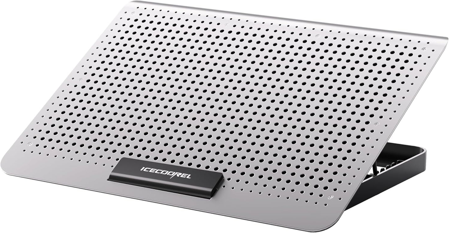 ICE COOREL Aluminum Laptop Cooling Pad, Laptop Cooler Stand with 7 Height Adjustable, Laptop Fan Cooling Pad for Laptop 12-15.6 Inch, Notebook Cooler Pad with Two USB Port (Silver)