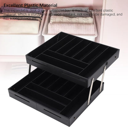 Extra Large and High Drawer Organizer, 2 Tier Smart Expandable Desk Organizer, Multi Level Junk Drawer Organizer for Makeup, Jewelry, Desk, Office Drawers (Gray)