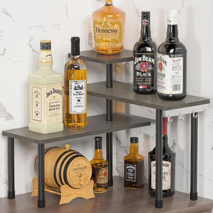 ZHWS Kitchen Countertop Organizer Spice Rack for Salt, Bathroom Counter Organizer Over Sink for Makeup, Skincare, Adjustable 3-Tier Corner Counter Shelf with 4 Hooks for Coffee Bar Dresser Table