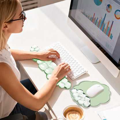 Keyboard Wrist Rest Set — Ergonomic Cloud Gel Wrist Rest Keyboard and Mouse Pad, Non-Slip Desk Accessories for Office and Home（White）
