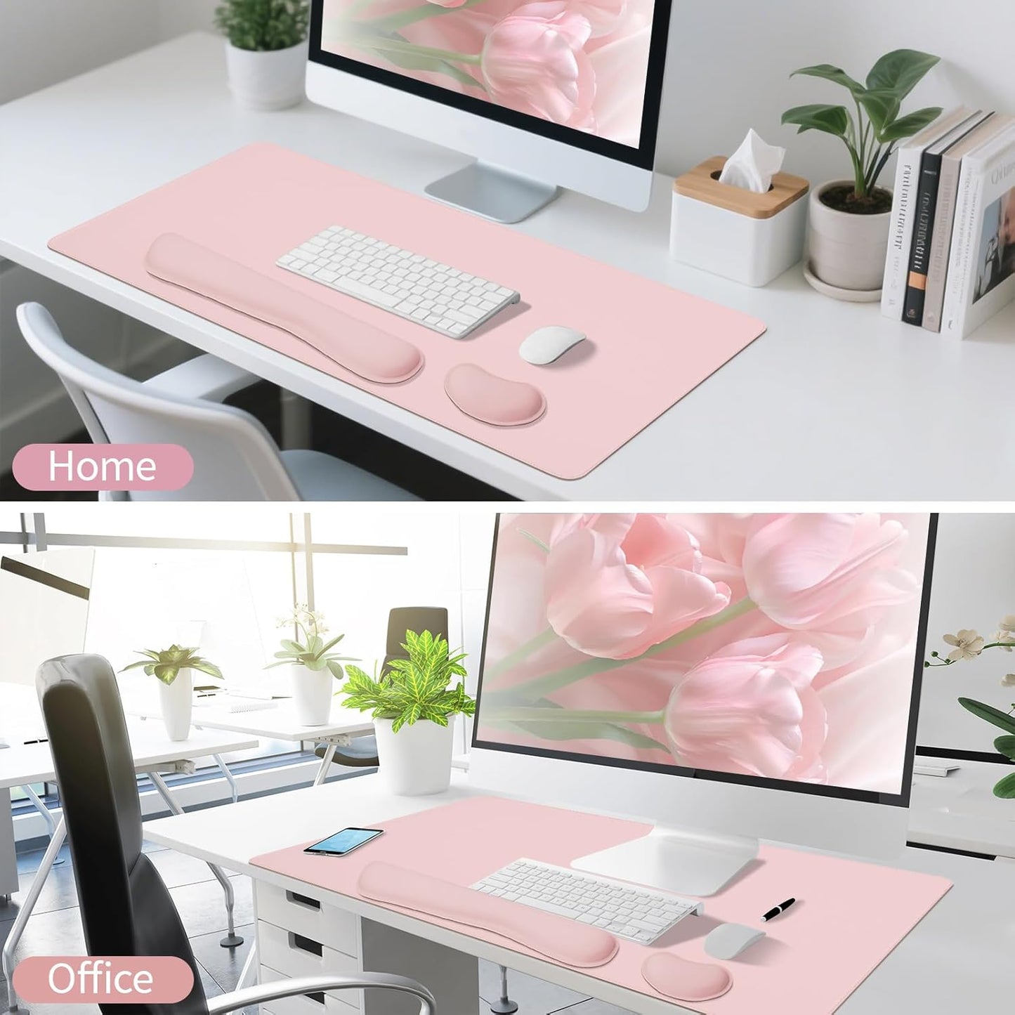 Green Desk Pad and Keyboard Wrist Rest, 3in1 Mousepad + Keyboard Wrist Rest+Mouse Wrist Rest for Home Office Table Computer Cover. (31.5×15.7,Green)
