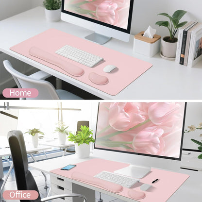 Green Desk Pad and Keyboard Wrist Rest, 3in1 Mousepad + Keyboard Wrist Rest+Mouse Wrist Rest for Home Office Table Computer Cover. (31.5×15.7,Green)