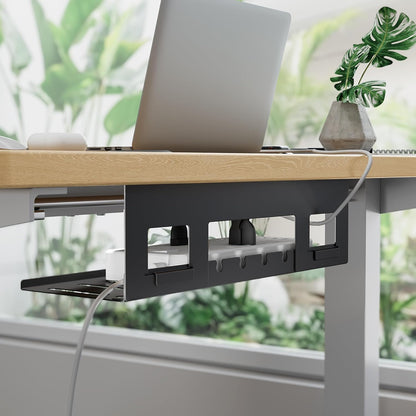 PEGZONE Under Desk Cable Management Tray, 31.5 Inches Metal Cord Organizer Rack, Desk Tray for Power Strip, Cord, Wire, Easy Mounting Cable Management Under Table for Home Office, Black