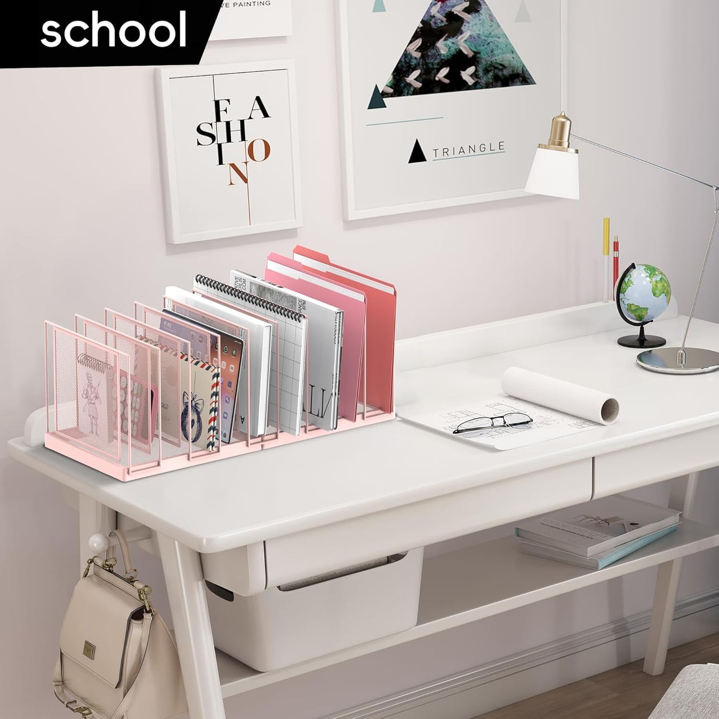 File Organizer for Desk, 5-Section Vertical File Sorter, Paper Holder Organizer Standing Metal File Folder for Office Home Classroom, Black