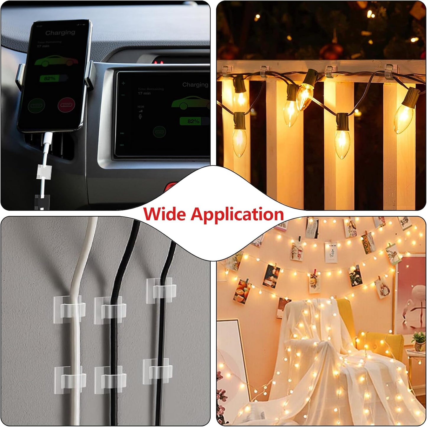 Abnii 100PCS Cable Clips, Adhesive Wire Clips Organizer Cord Clips Management, Cable Staples Outdoor Strong for Wall, Desk, Christmas Lights, String Lights, TV PC Ethernet Cable, Clear Small