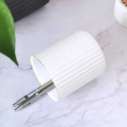 CROWNOS Pen Holder for Desk, Ceramic Pencil Cup Office Desk Organizer, Makeup Brush Holder, White