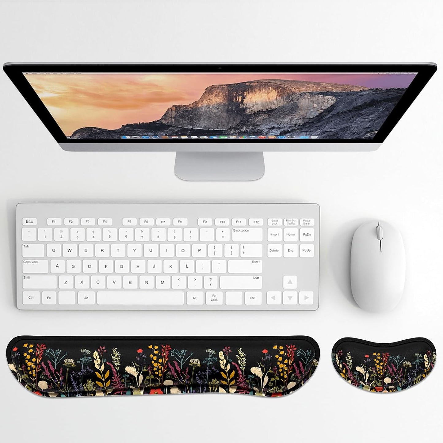 Dapesuom Enlarge Keyboard Wrist Rest, Memory Foam Wrist Cushion for Desk Mats Support, Cute Pain Relief Keyboard Mouse Pad Rests Set with Non-Slip Base for Gaming Laptop Office Computer, Green Leaf