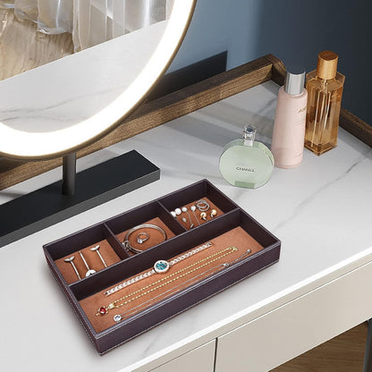 GORESE 2 Pieces Faux Leather Valet Tray for Men, Stackable Jewelry Organizer for Drawers, Nightstand Caddy Tray for Key, Wallet, Sunglass, Watch, Coin, Phone, Bedside Desk-top Storage Black