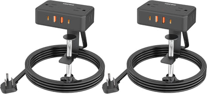 HOPOW Desk Clamp Power Strip, Desktop Mount Charging Station with 4 Outlets 4 USB Ports (2 USB C), 10Ft Under Desk Power Strip, Fits 2.75" Tabletop Edge, Extension Cord for Home Office, Black