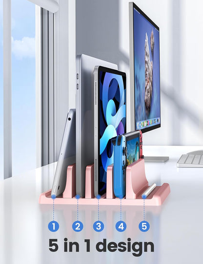 Vaydeer 3-Slot Vertical Laptop Stand Organizer, Laptop Storage Holder Made of Premium ABS Plastics 5 in 1 Design,Desktop Space-Saving Adjustable Desk Organizer for All MacBook/Chromebook/Surface