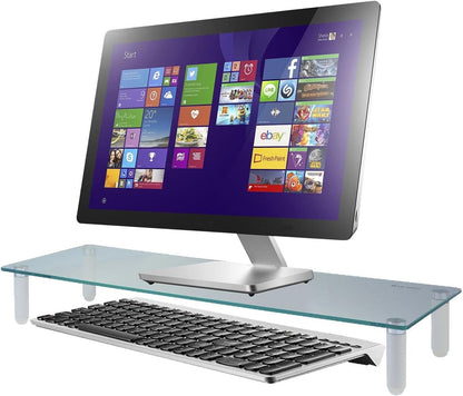 Kantek Extra-Wide Glass Monitor Riser with 8mm Tempered Glass Platform and 60-Pound Capacity, Clear Glass (MS380), 3.3" x 39.4" x 10.2"