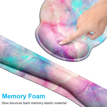 Dapesuom Keyboard Wrist Rest and Mouse Pad with Wrist Support, Cute Memory Foam Cushion for Keyboard and Mouse Set, Ergonomic Desktop Pad Rests with Non Slip Base for Easy Typing & Pain Relief, Pink